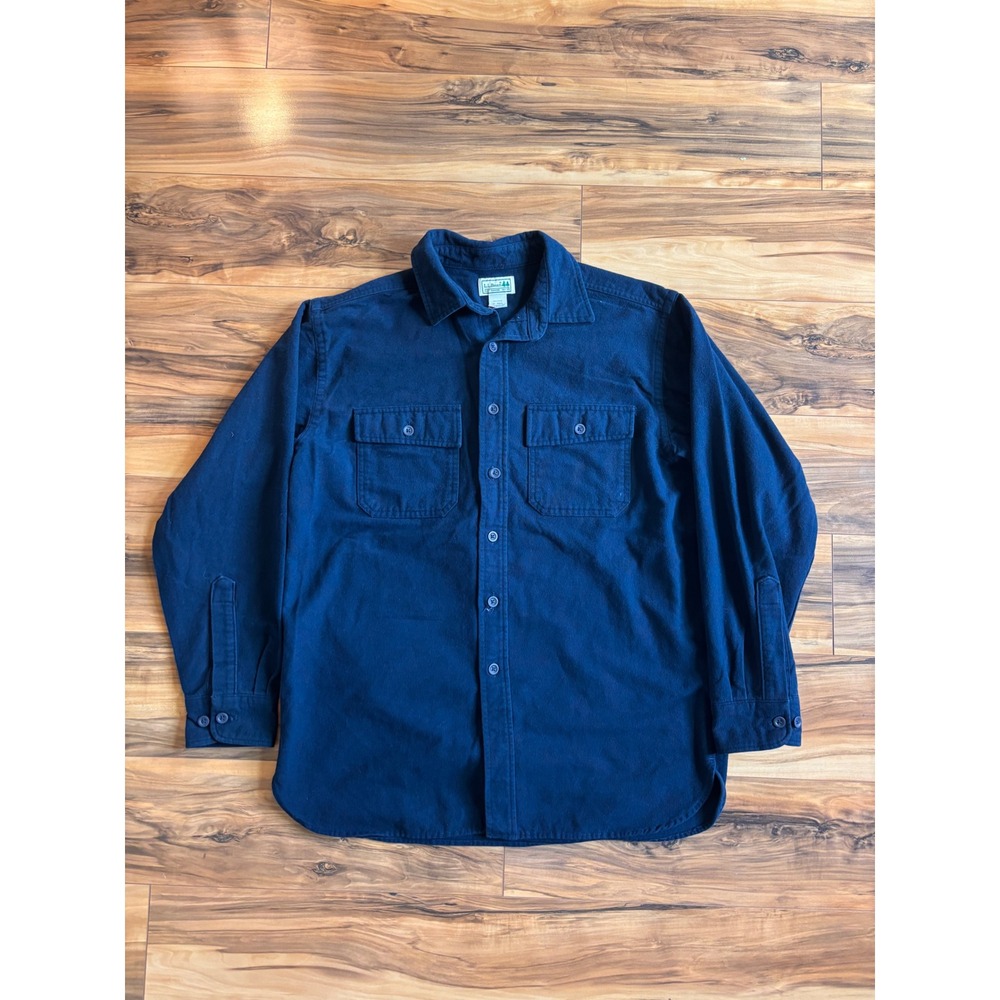 LL Bean Chamois Cloth Shirt Mens Medium Navy Blue Heavy Cotton Flannel Shirt